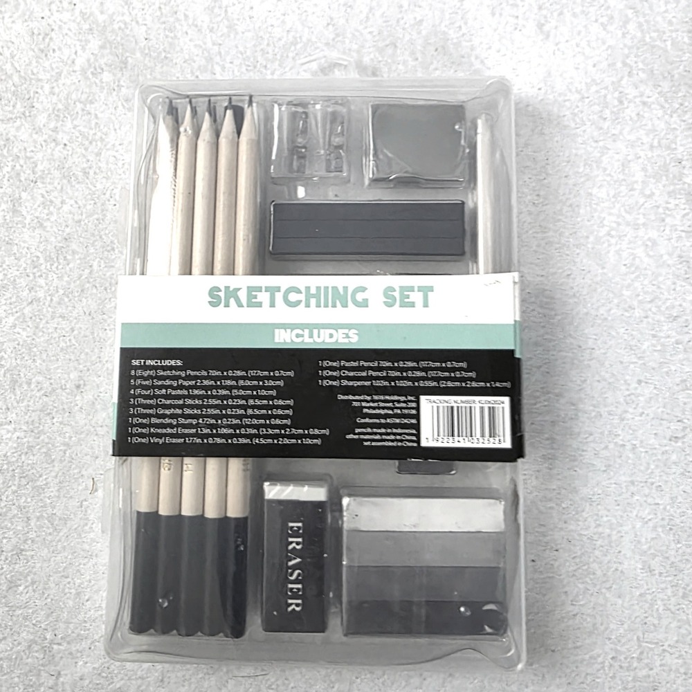 Ultimate Fine Art 29 Piece Sketching Kit Charcoal Graphite Pencils & Erasers Set